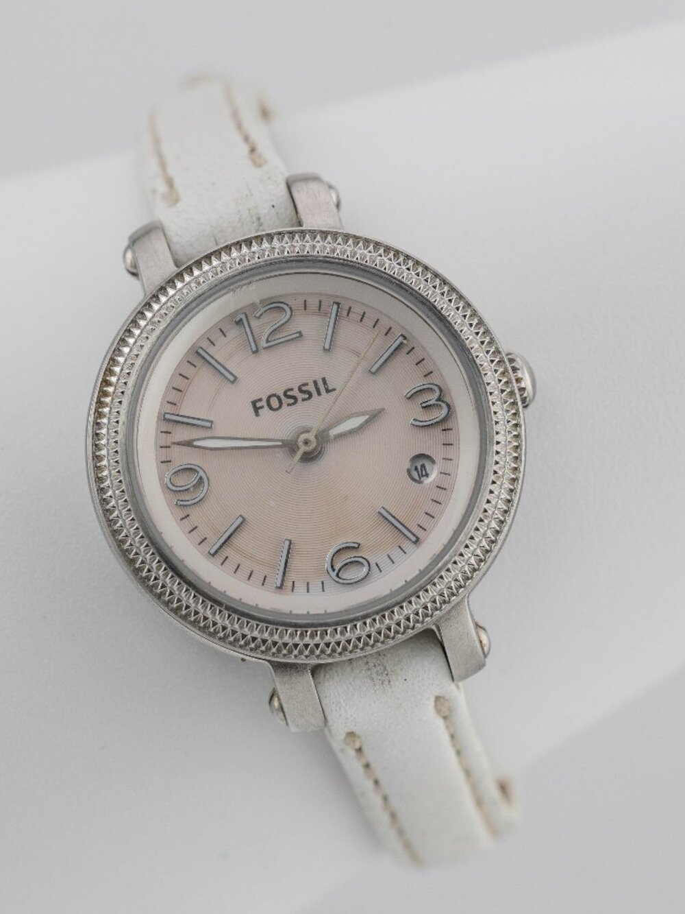 Fossil ES3281 Silver White Leather Watch Quartz Analog Women’s Fresh Battery
